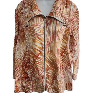Chico's Orange Leaf Print Cotton Blend Size 2 (M) Long Sleeve Jacket